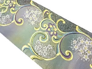 リサイクル　花唐草に桔梗・撫子模様織出し袋帯